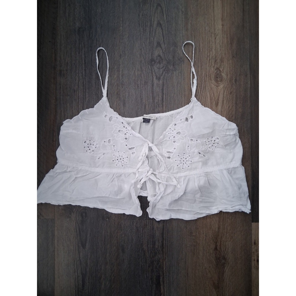 American‎ Eagle Eyelet Tie Front Ruffle Hem Cropped Tank Top Size XXL Festival